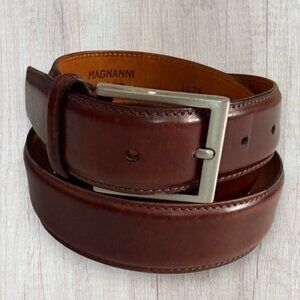 Magnanni Brown Leather Dress Belt Made in Spain Mens Size 42 Silver Buckle